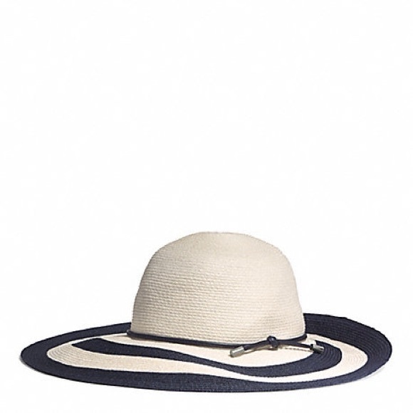 NWT Coach Striped Wide Brim Paper Straw Hat - Picture 1 of 11